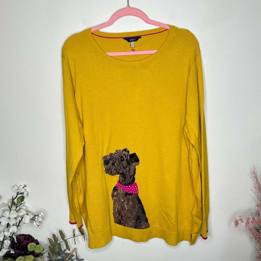 Joules Mustard Yellow Sweater with Dog Design - Picture 2 of 12